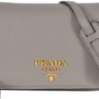 Prada Vitello Phenix Argilla Grey Leather Flap Crossbody Bag 1BD163