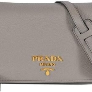 Prada Vitello Phenix Argilla Grey Leather Flap Crossbody Bag 1BD163