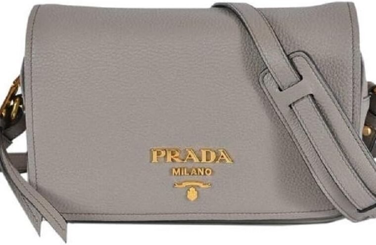 Prada Vitello Phenix Argilla Grey Leather Flap Crossbody Bag 1BD163