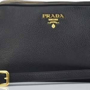 Prada Women's Black Bandoliera Vitello Phenix Leather Crossbody Bag 1BH079