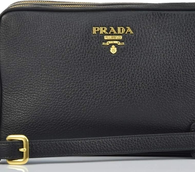 Prada Women's Black Bandoliera Vitello Phenix Leather Crossbody Bag 1BH079