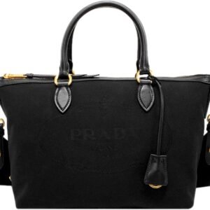 Prada Womens Logo Jacquard Black Canvas Satchel Crossbody Bag 1BA104