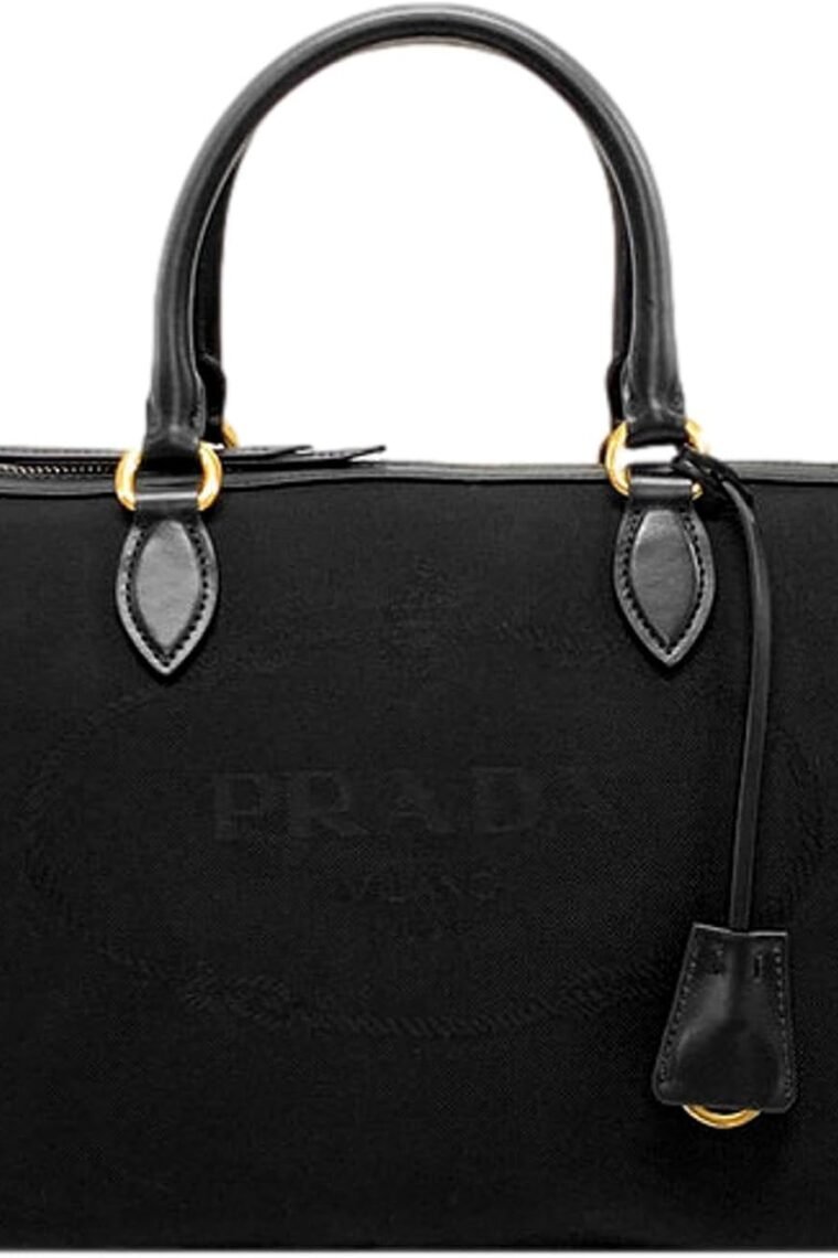 Prada Womens Logo Jacquard Black Canvas Satchel Crossbody Bag 1BA104