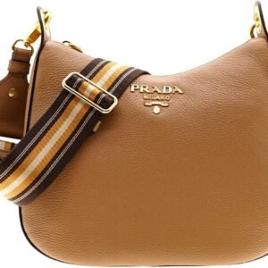 Prada Women's Tan Leather Medium Web Stripe Strap Crossbody Bag 1BC166