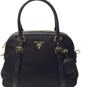 Prada Womens Tessuto Nylon Saffiano Leather Black Handbag 1BB013