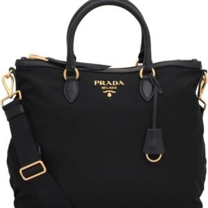 Prada Womens Two Way Black Tessuto Nylon Tote Crossbody Calf Leather Trim 1BC060