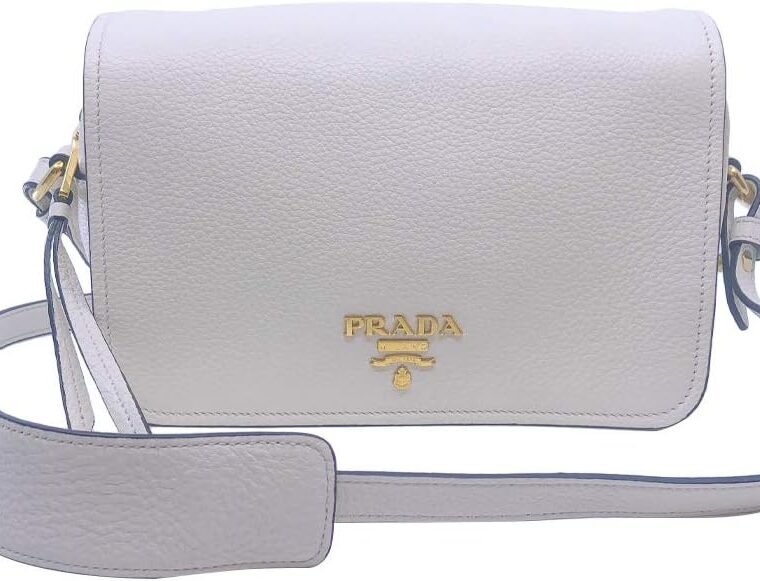 Prada Womens Vitello Phenix Shoulder Flop Ivory Leather Crossbody Bag 1BD163