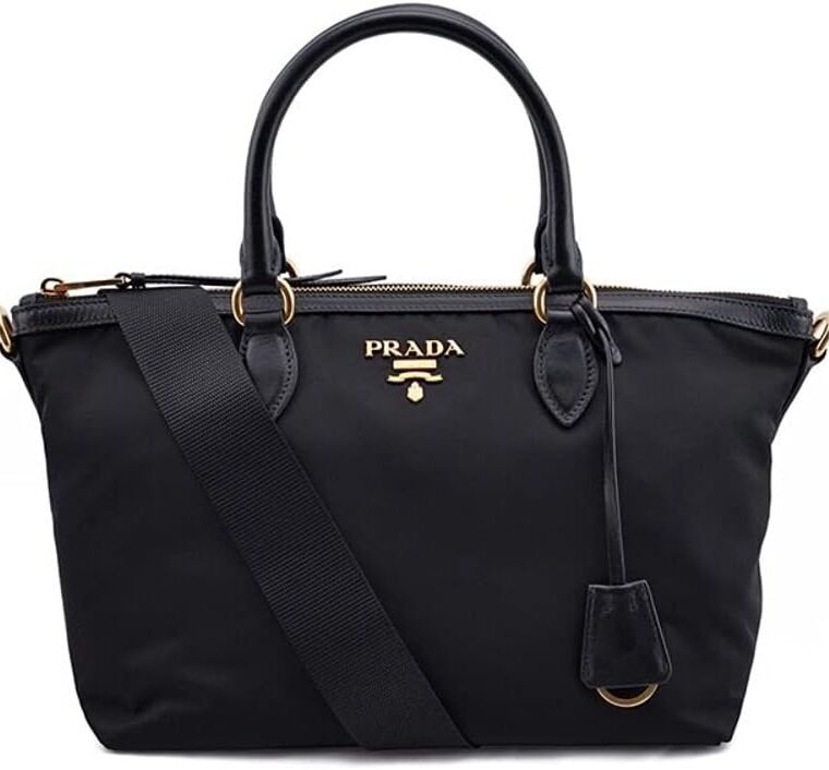 PradaWomens Black Tessuto Nylon Two-Way Satchel Handbag 1BA104