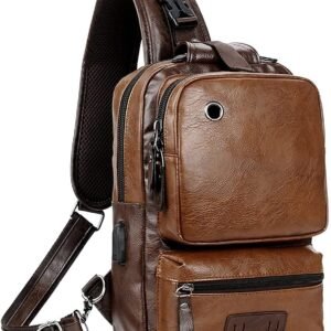 Small Black Sling Crossbody Backpack Shoulder Bag for Men Women Vintage PU Leather Sling Backpack Cycling