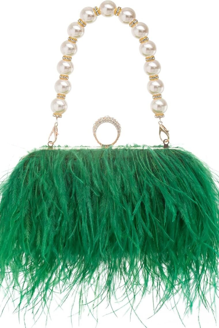Women Real Natural Ostrich Feather Evening Bags Purses Clutch Vintage Banquet Handbag