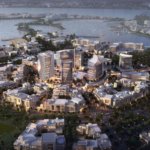 Aerial render of the town center of Al Marjan Island.