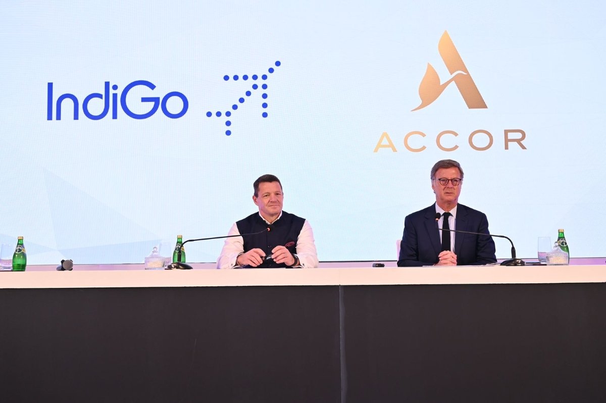 Pieter Elbers, CEO, Indigo (left) and Sebastien Bazin, Chairman & CEO, Accor (right) on Wednesday at the announcement of their partnership.