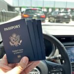 Photo of US passports in a car at the USA border