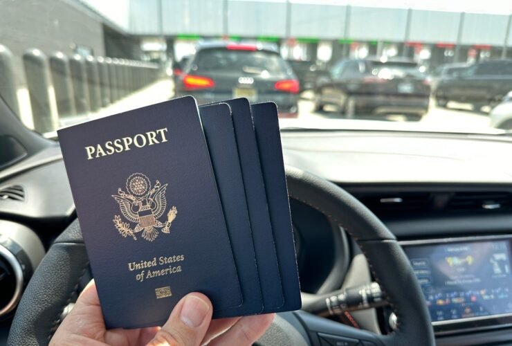 Photo of US passports in a car at the USA border